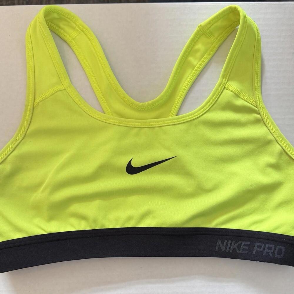 NIKE Pro DRI-FIT Sports Bra Size S Neon Green Black Swoosh, FREE SHIPPING